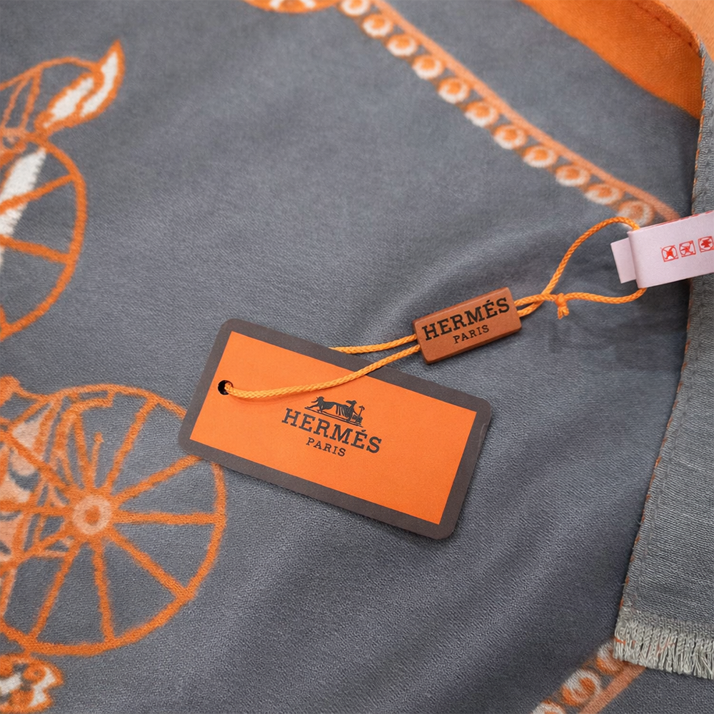 Hermès Horse Print Scarf – Orange & Grey