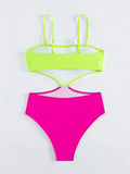 New Contrast Color High-End Vacation Style Hollow Out One-Piece Cami Swimsuit For Women