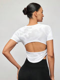 Backless Crop Raglan Sleeve T-Shirt