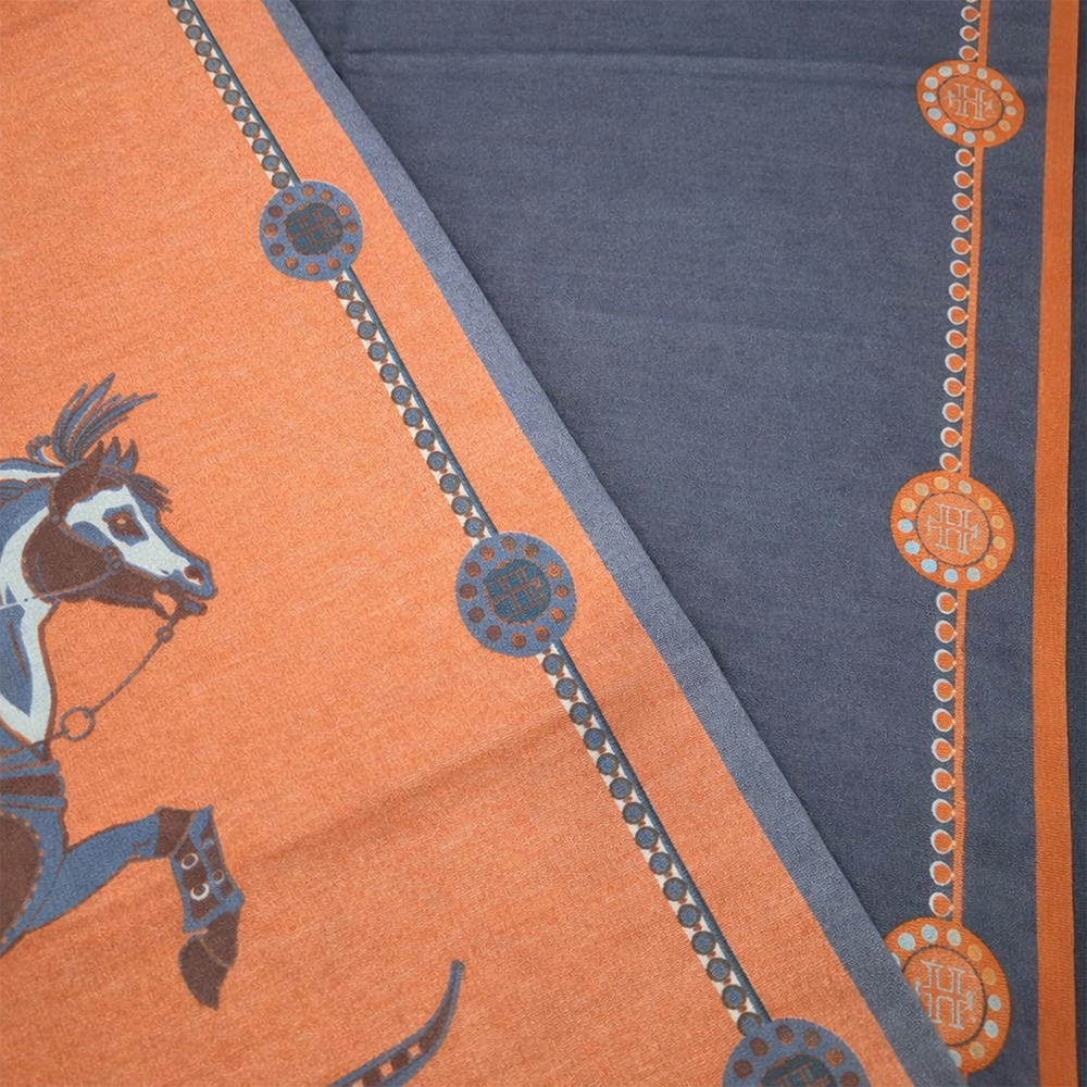 Hermès Horse Print Scarf – Orange & Grey