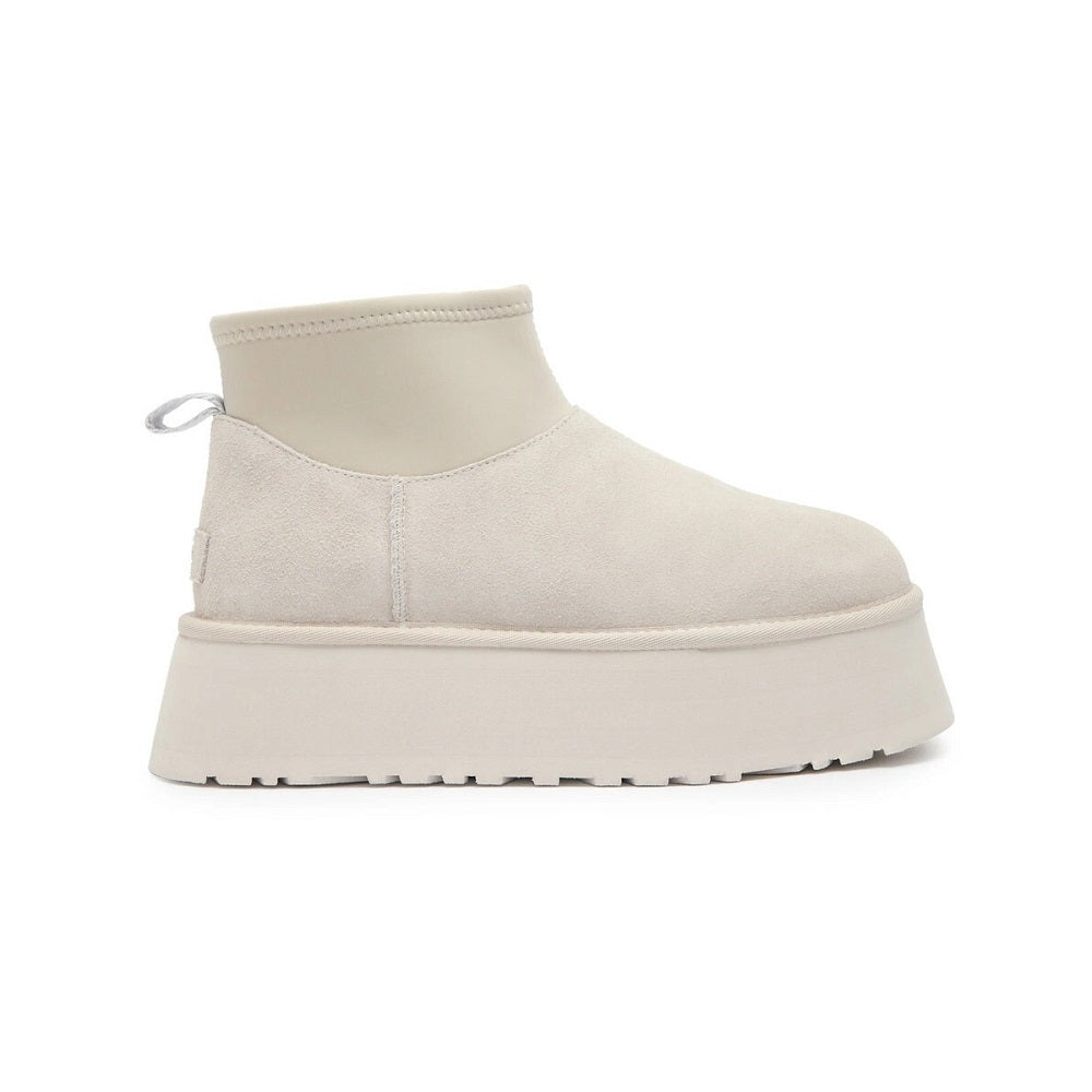 Ugg Classic Mini Dipper Puffer Suede Ankle Boots White
