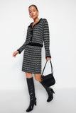 Soft Textured Black Knitwear Cardigan and Skirt Set - Knitted Detail