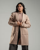 Oversized Knitted Sweater Beige Coat Casual Lapel Warm Overcoat With Pockets