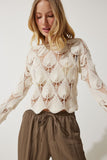 Women's Cream Openwork Crop Knitwear Blouse