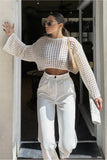 Crop blouse with perforated knit top