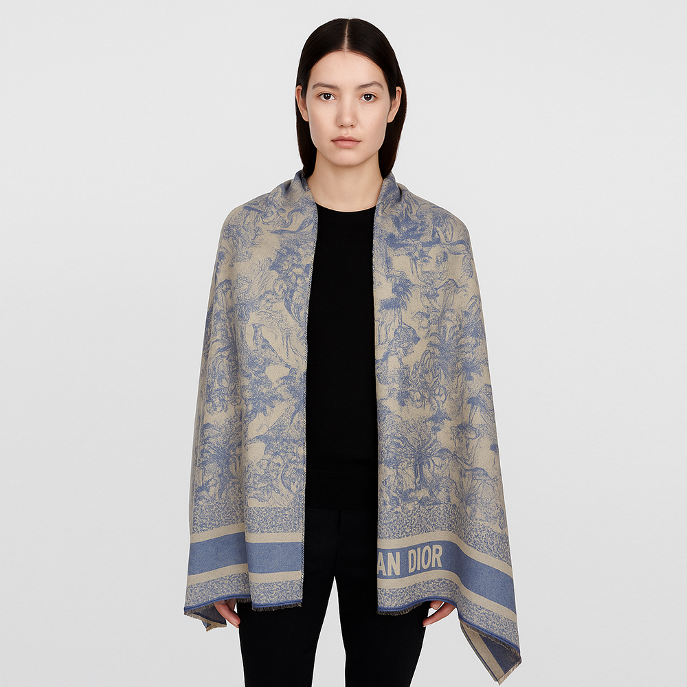 Christian Dior Toile de Jouy Wool Scarf – Blue & Beige