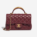 Chanel Mini Flap Bag With Gold Top Handle - Burgundy