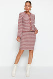 Soft Textured Dried Rose Knitwear Cardigan and Skirt Set - Knitted Detail