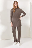 Women's Mink Top Slit Blouse Bottom Palazzo Corded Suit