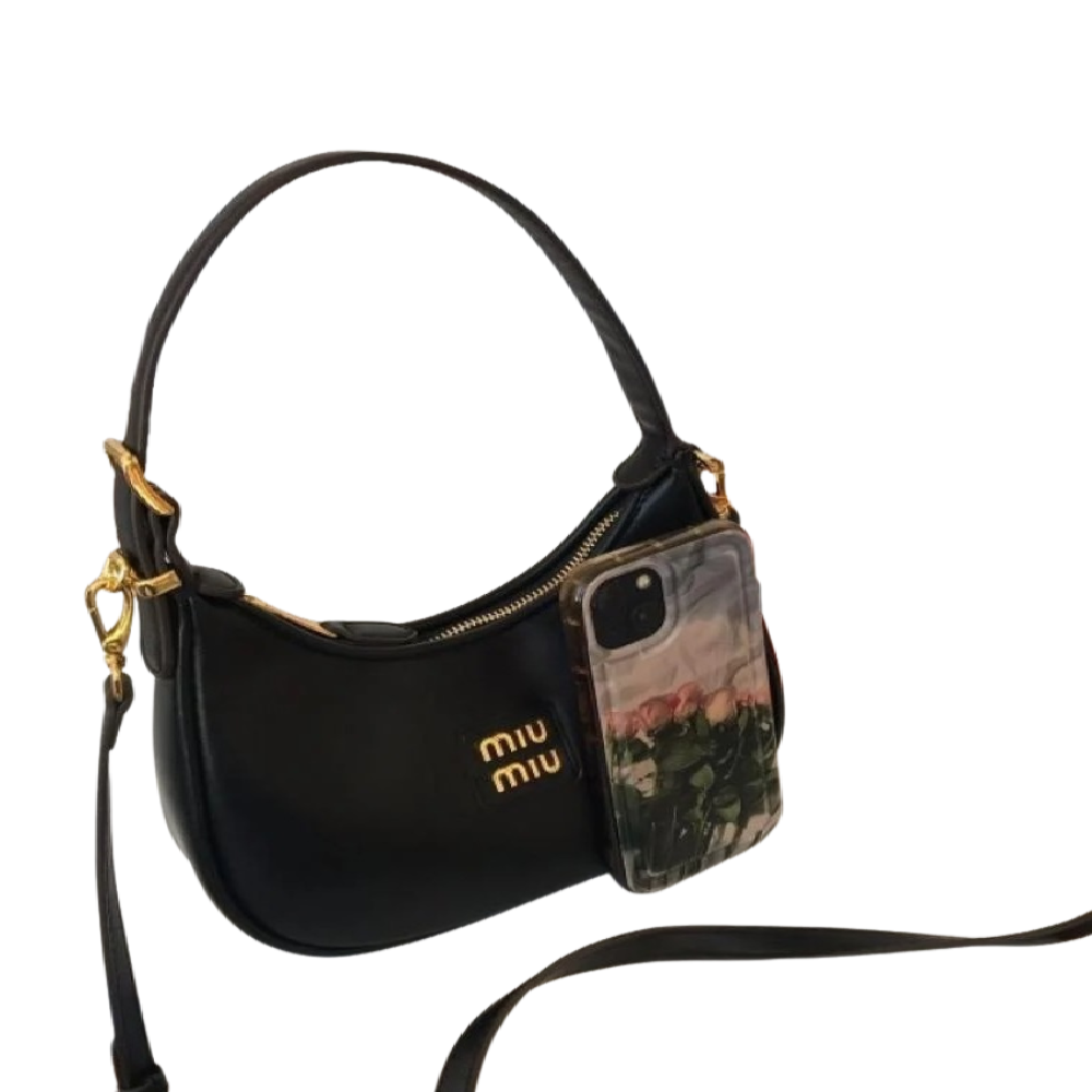 Miu Miu Smooth Curved Shoulder Bag Black