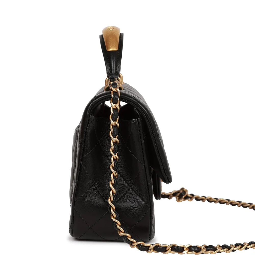 Chanel Mini Flap Bag With Gold Top Handle - Black