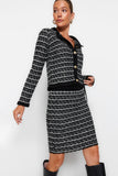 Soft Textured Black Knitwear Cardigan and Skirt Set - Knitted Detail