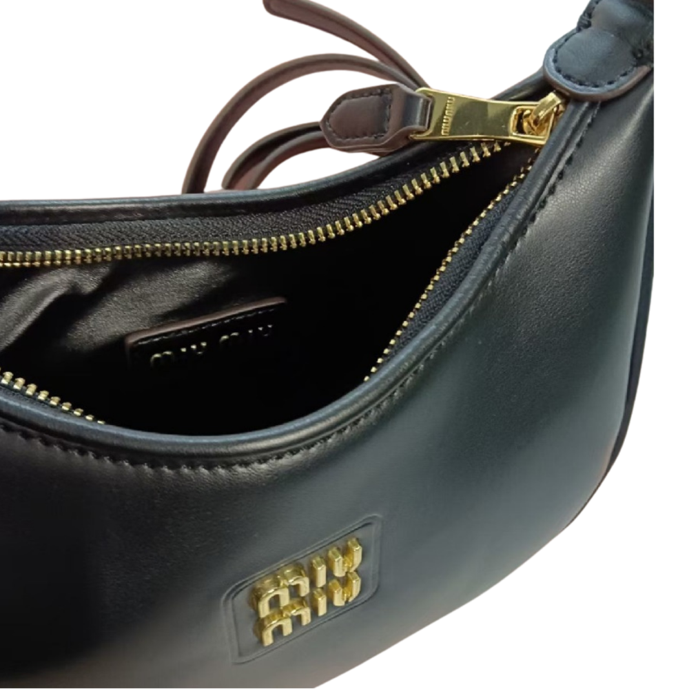 Miu Miu Smooth Curved Shoulder Bag Black