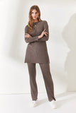 Women's Mink Top Slit Blouse Bottom Palazzo Corded Suit