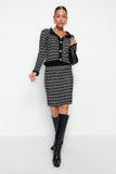 Soft Textured Black Knitwear Cardigan and Skirt Set - Knitted Detail