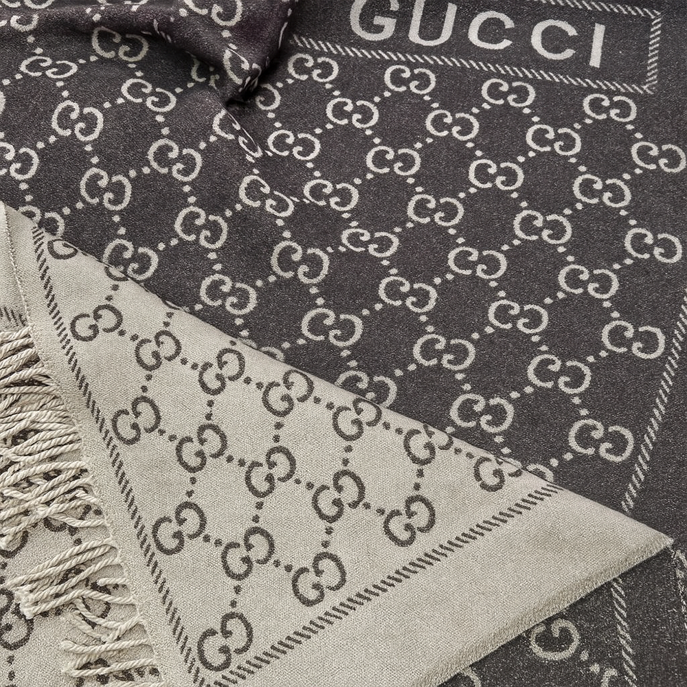 Gucci GG Reversible Wool & Cashmere Scarf – Brown & Beige