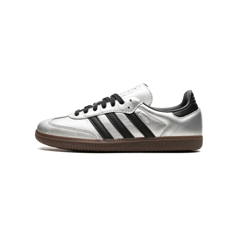 Adidas Samba OG  Sneakers, Metallic Silver, Black, and Gham