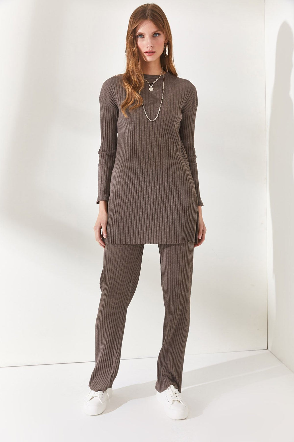 Women's Mink Top Slit Blouse Bottom Palazzo Corded Suit - All About Eg