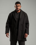 Oversized Knitted Sweater Black Coat Casual Lapel Warm Overcoat With Pockets