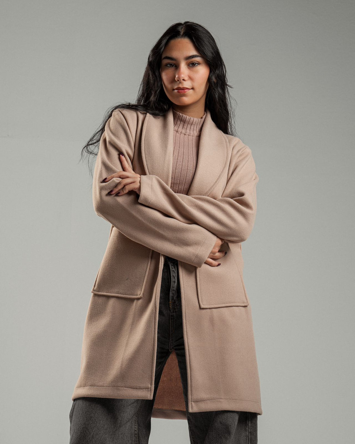 Oversized Knitted Sweater Beige Coat Casual Lapel Warm Overcoat With Pockets - All About Eg