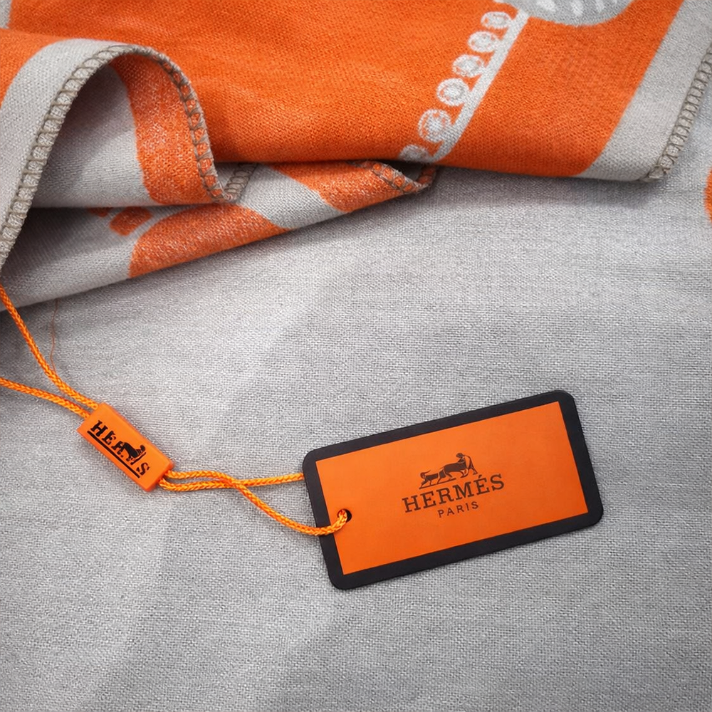 Hermès Horse Print Scarf – Orange & Beige