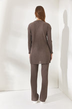 Women's Mink Top Slit Blouse Bottom Palazzo Corded Suit - All About Eg