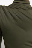 Khaki Gather Detailed Stand Collar Stretch Knitted Body with Snap Fasteners