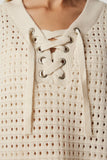 Woman's Cream Collar Lace-up Scrolled Sweatshirt