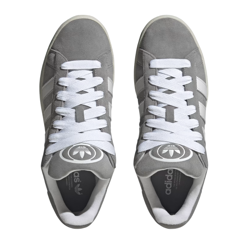 All About Gray Adidas sneaker with white stripes