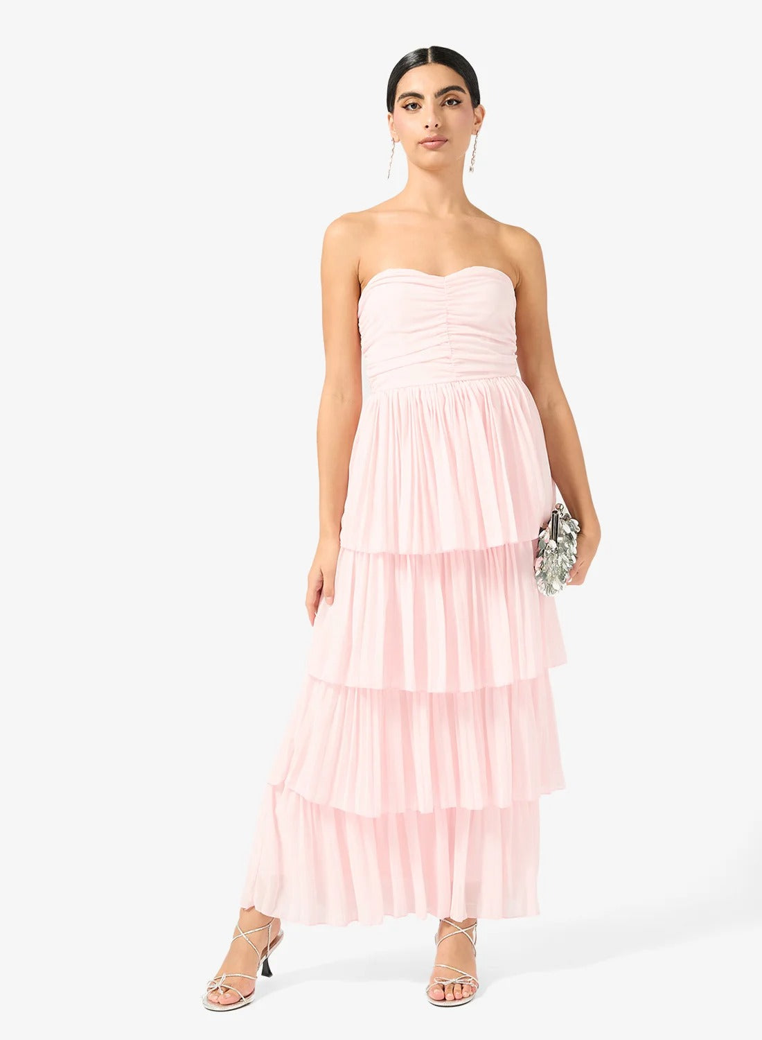 Bandeau Pleated Dress With Layers
