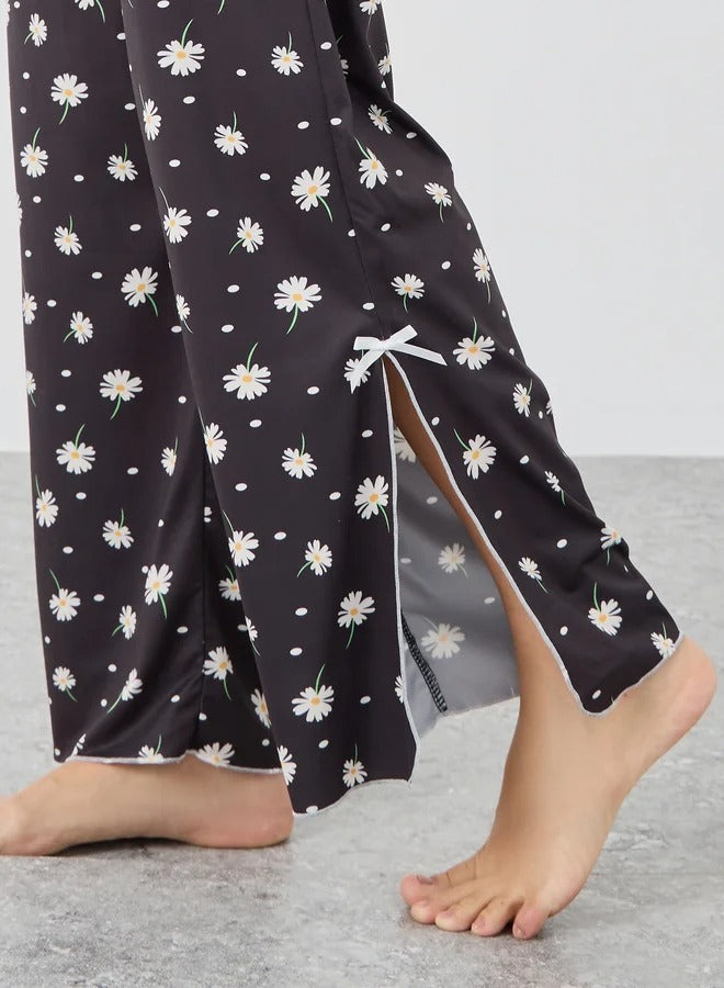 Button Front Short Sleeve Top and Pyjama Set