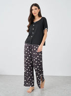 Button Front Short Sleeve Top and Pyjama Set