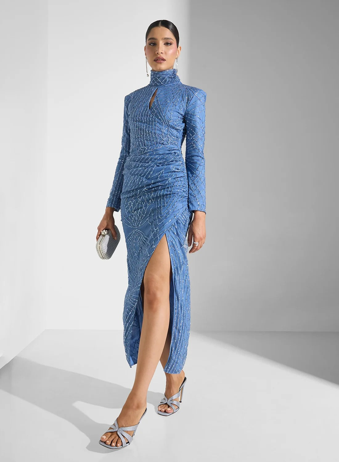 High Neck Bodycon Shimmer Dress