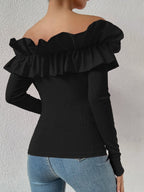 Ruffle Off-Shoulder T-Shirt