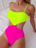 New Contrast Color High-End Vacation Style Hollow Out One-Piece Cami Swimsuit For Women