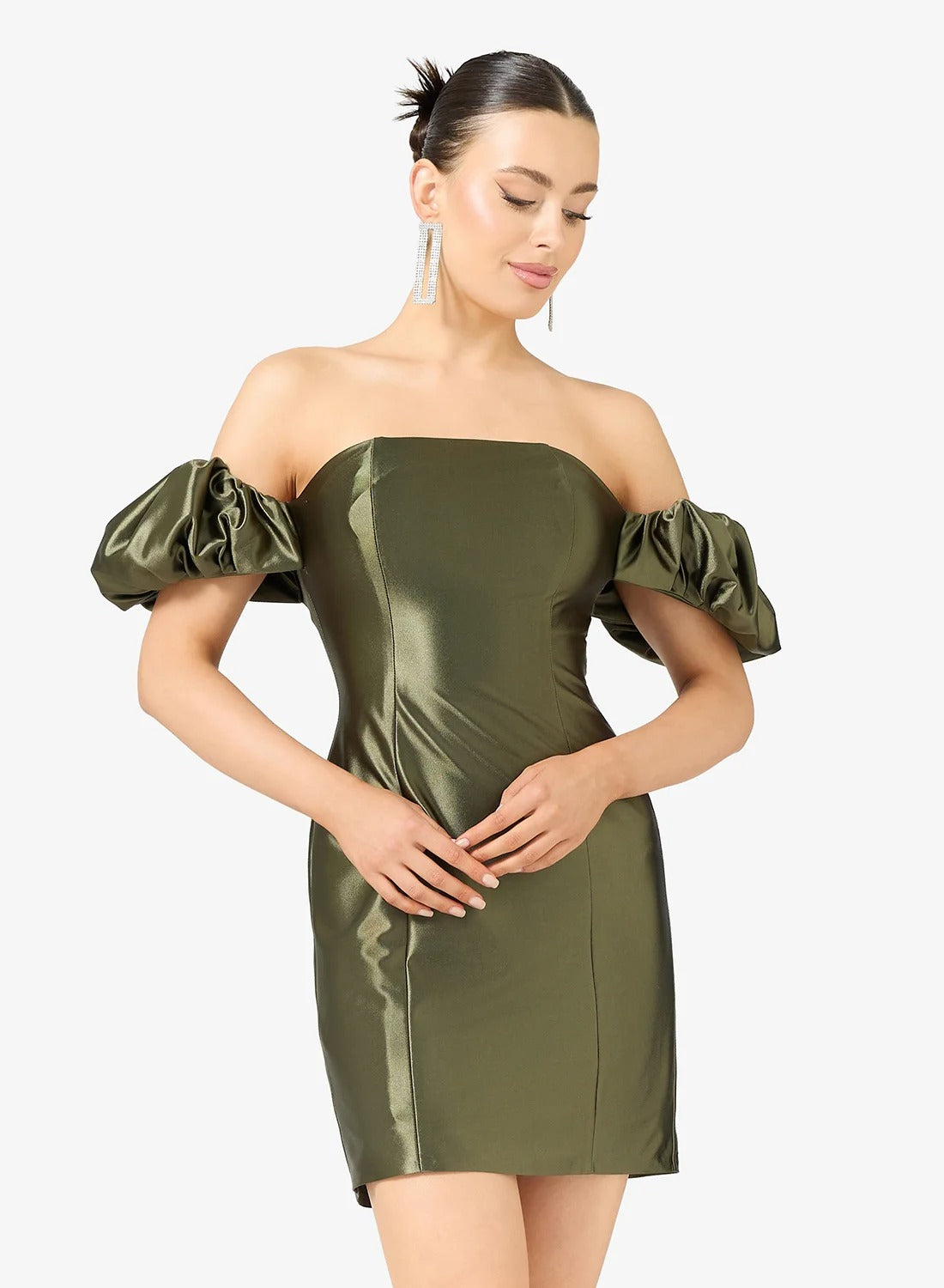 Off-Shoulder Puff Sleeve Bodycon Mini Dress