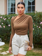 T-shirt with asymmetrical pleated collar