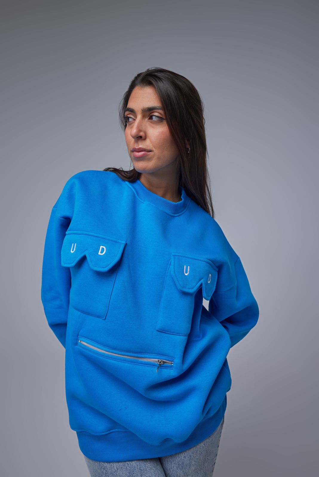 Blue Pocket Oversize Sweatshirt - All About Eg