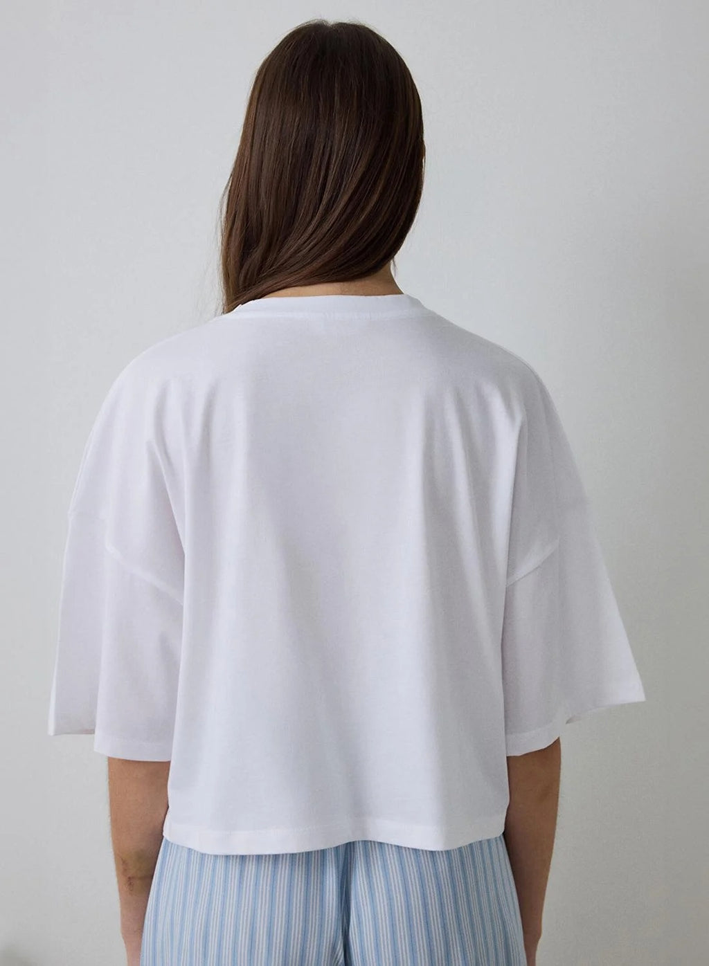 White Crew Neck Typographic Crop T-Shirt Pajama Top