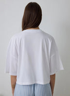 White Crew Neck Typographic Crop T-Shirt Pajama Top