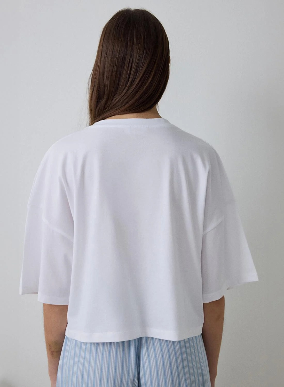White Crew Neck Typographic Crop T-Shirt Pajama Top