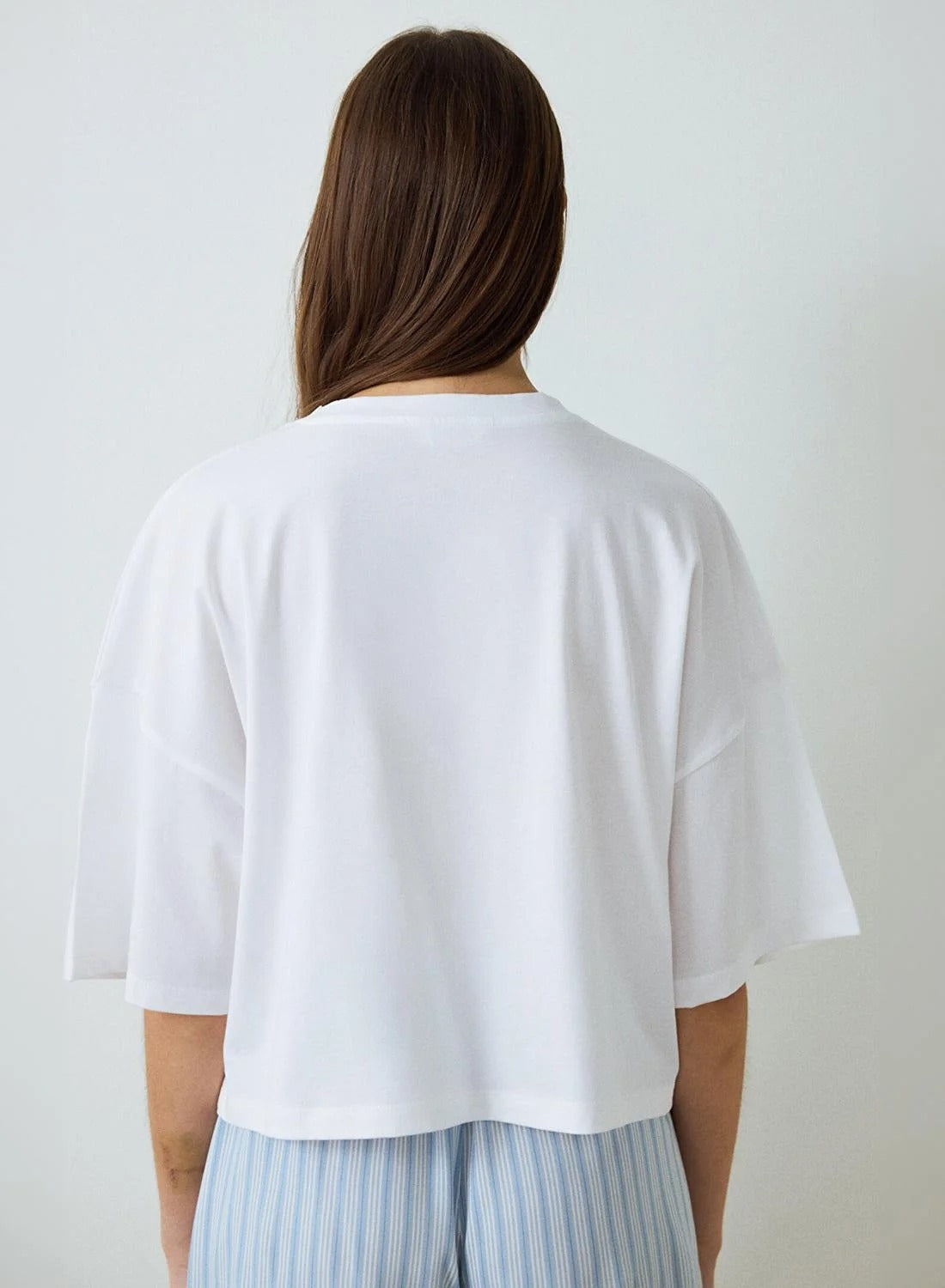 White Crew Neck Typographic Crop T-Shirt Pajama Top