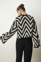 Women's Black Cream Plaid Jacket with Thick Spanish Sleeves