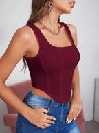 Women's Sleeveless Solid Color Asymmetrical Hem Shirt