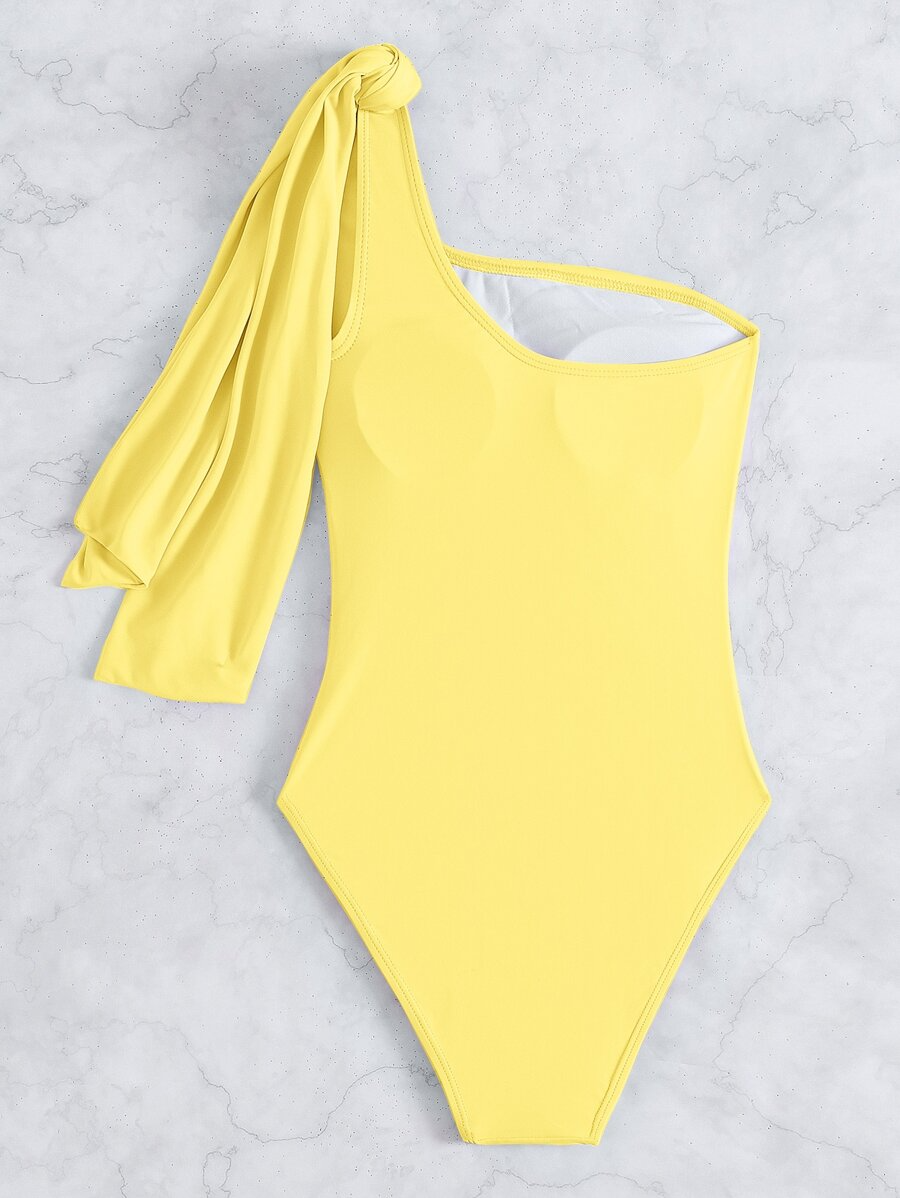 2pack Plain One Shoulder One Piece Swimsuit & Belt - All About Eg