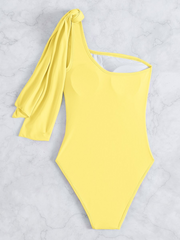 2pack Plain One Shoulder One Piece Swimsuit & Belt - All About Eg