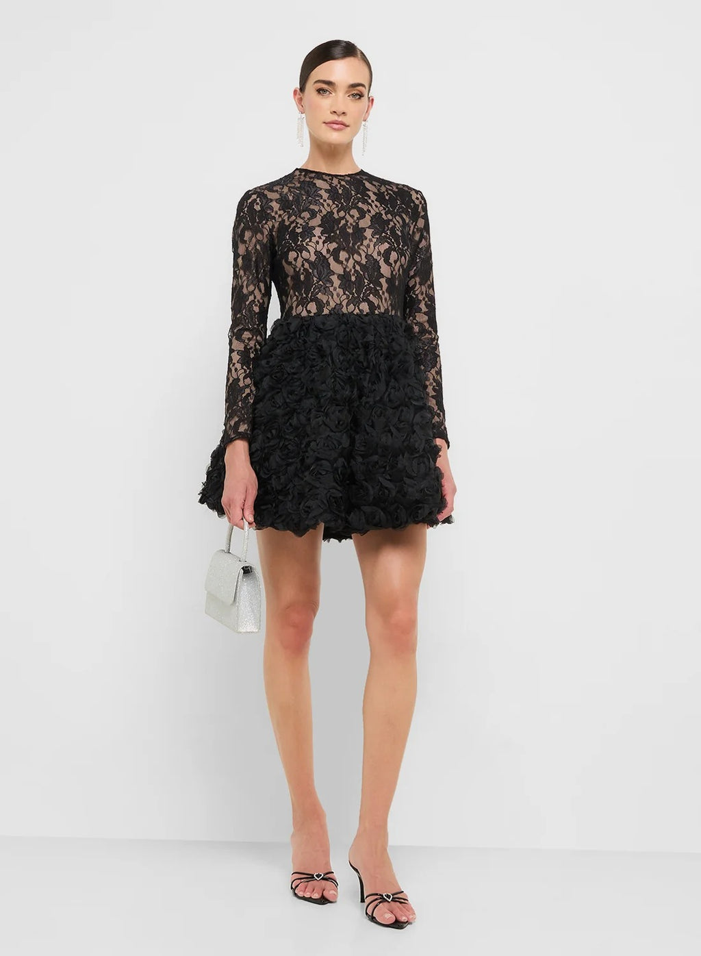 Lace Bodycon Drop Waist Dress With Tulle Hem
