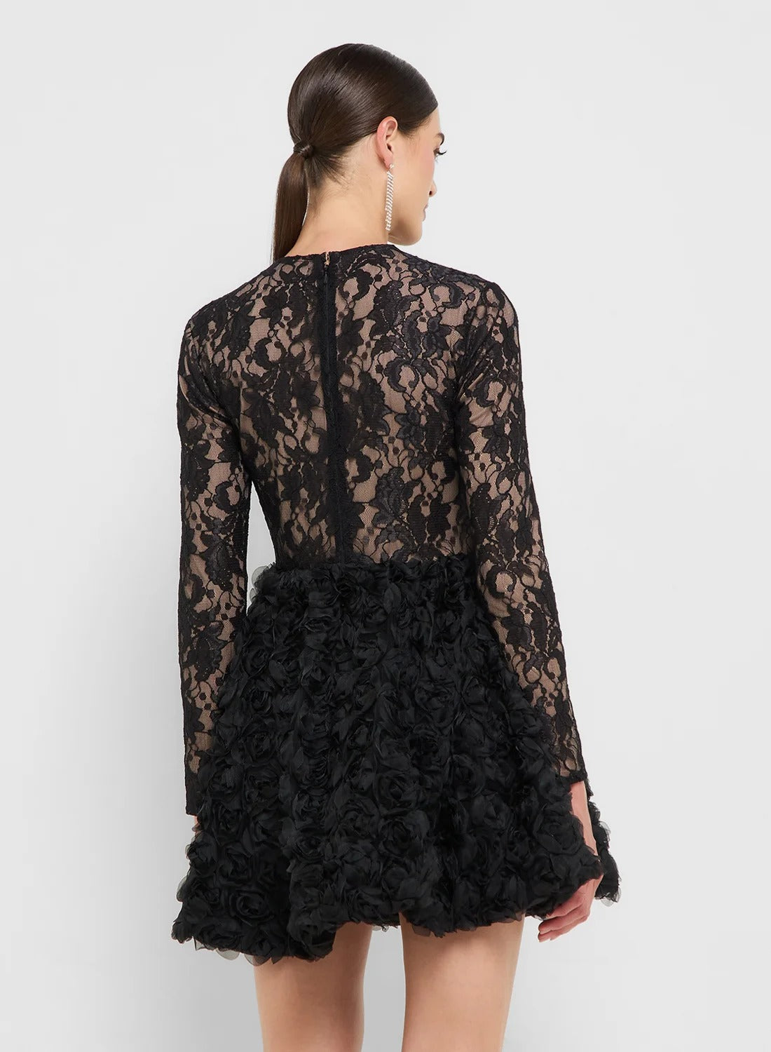 Lace Bodycon Drop Waist Dress With Tulle Hem