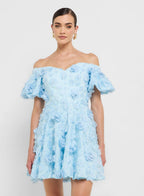 Puff Sleeves 3d Floral Applique Dress