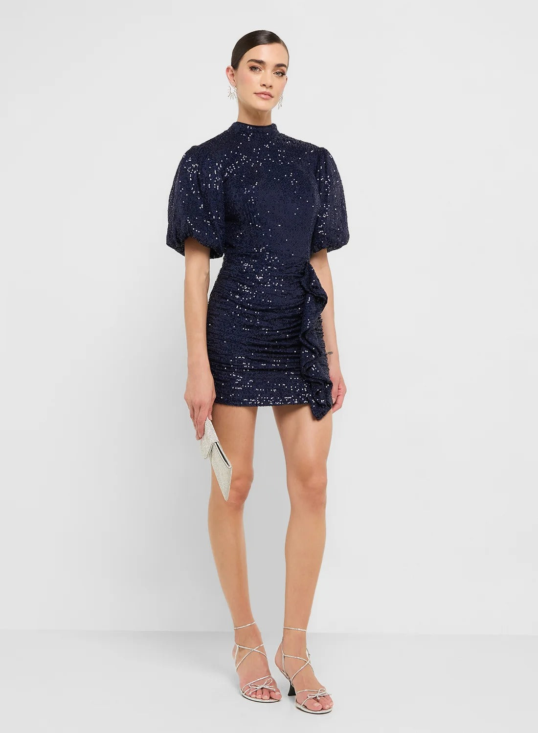 Puff Sleeves Sequin Embellished Drop Waist Dress